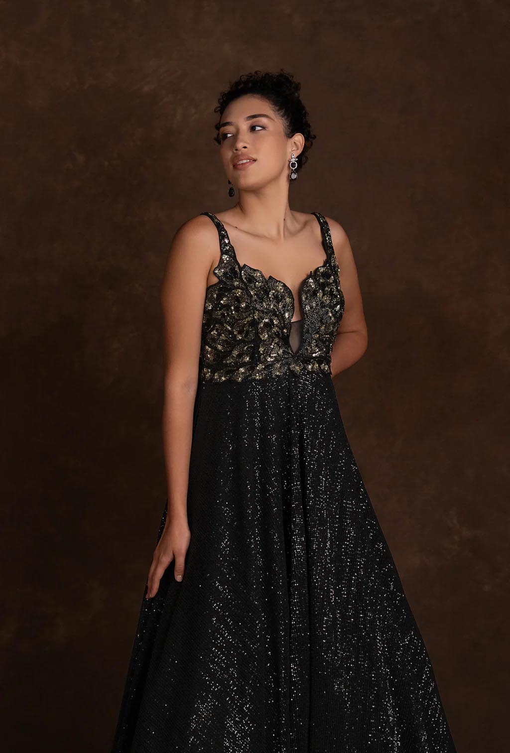 Solace Black Sweetheart Sequined Gown