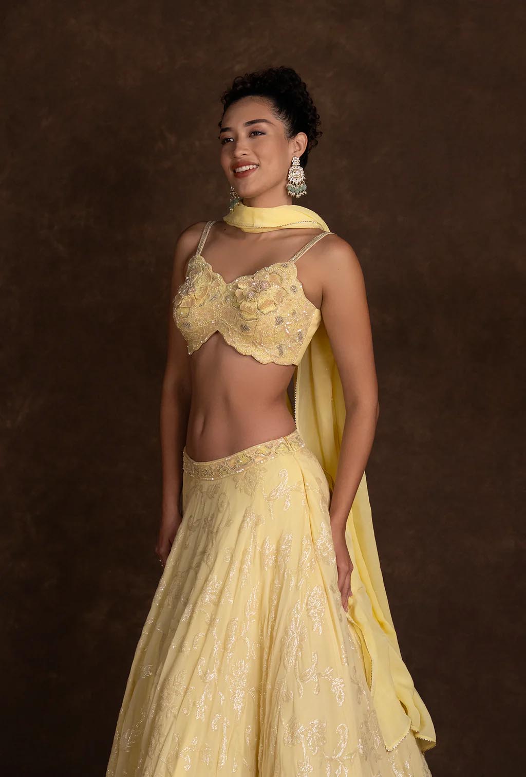 Iris Pastel Yellow Sequined Embroidery Lehenga Set