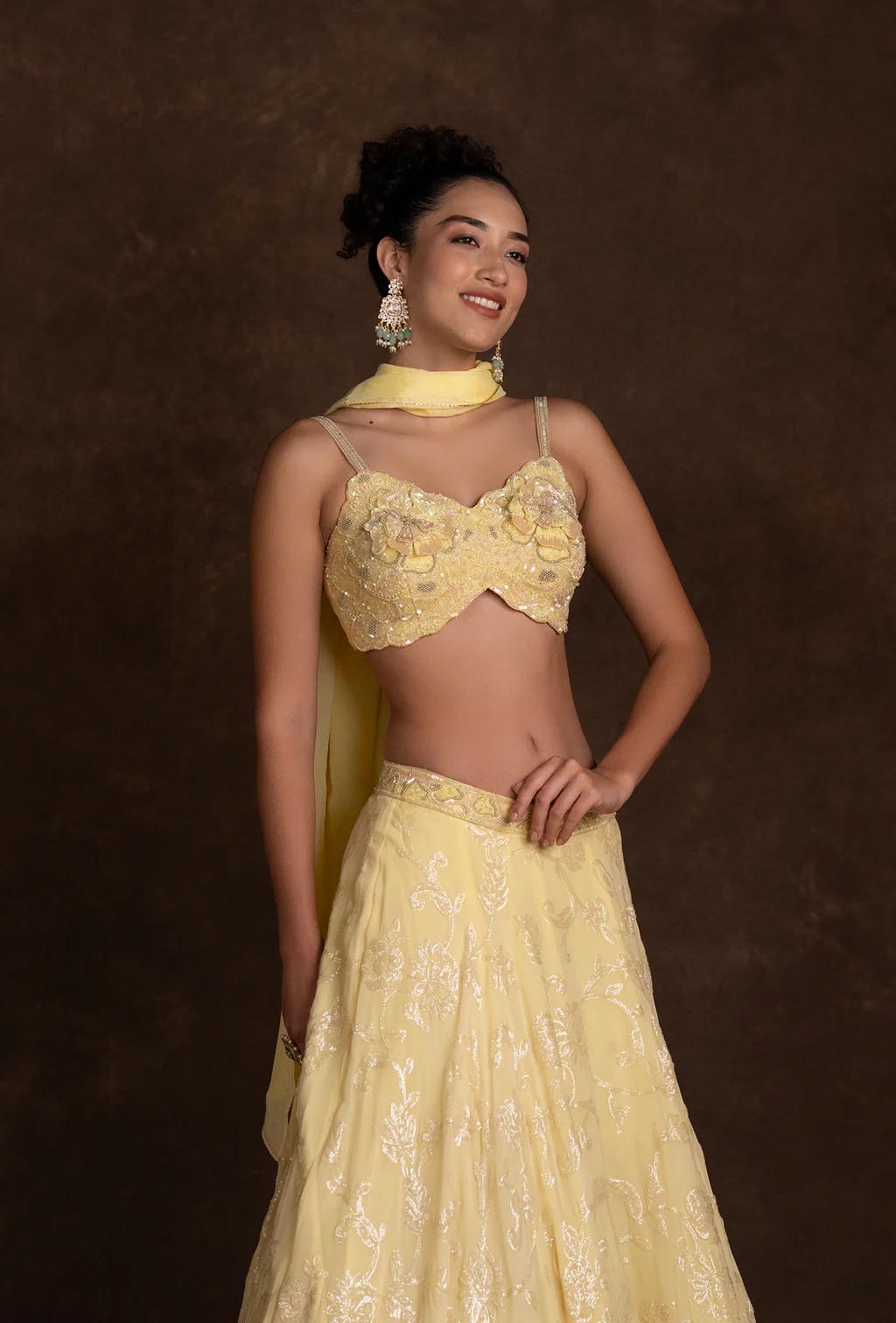 Iris Pastel Yellow Sequined Embroidery Lehenga Set