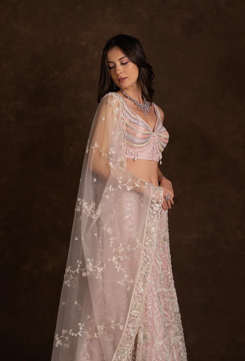 Elara Lavender Embroidered Lehenga Set with Pearl Tassels