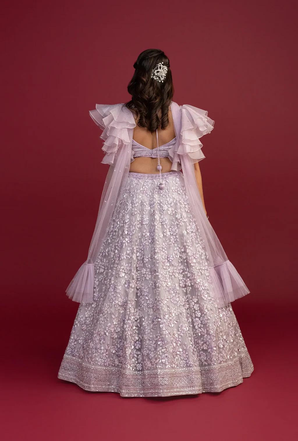 Adara Lilac Ruffled Sleeves Lehenga Set