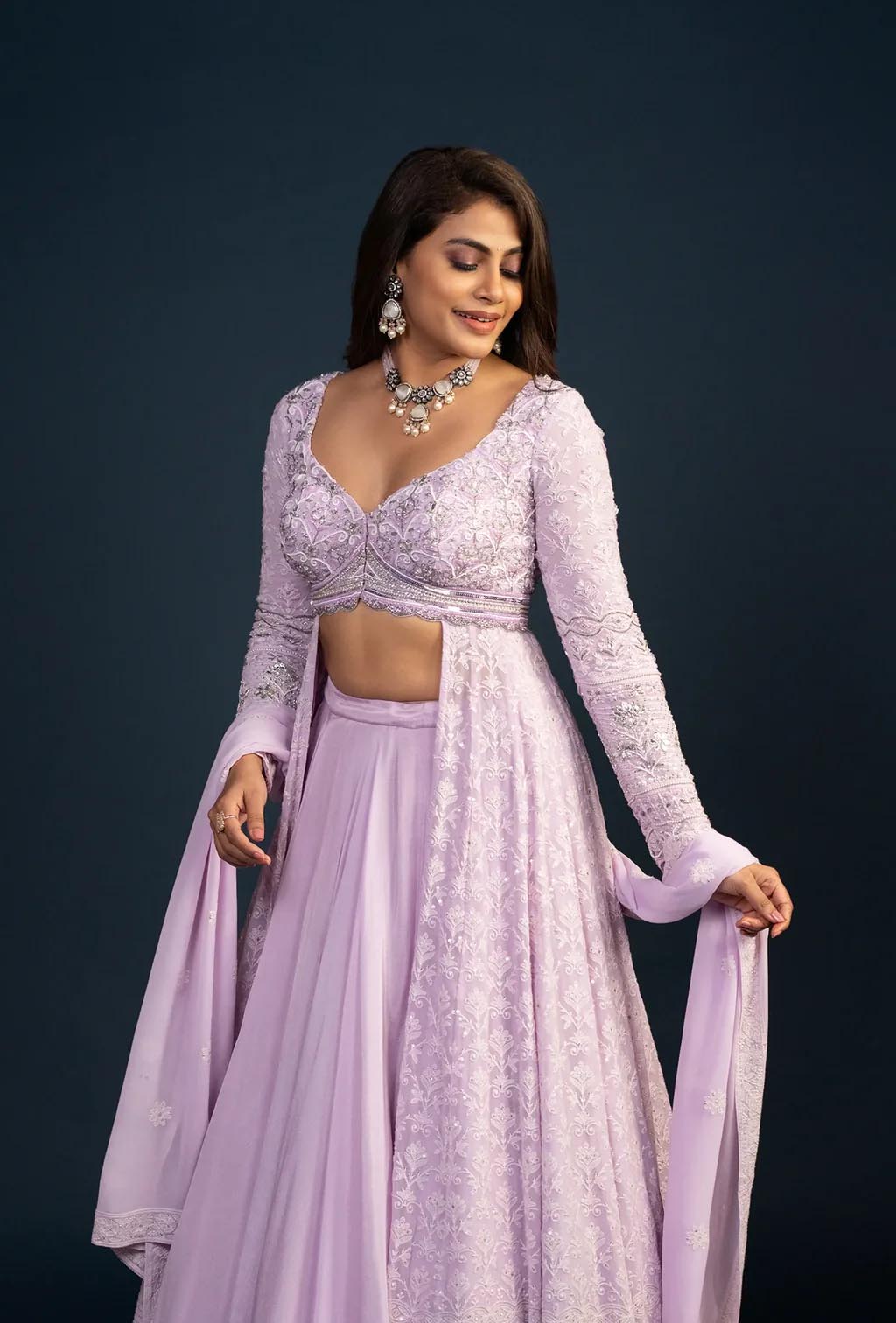Dahlia Lilac Chikankari Thread Work Lehenga Set