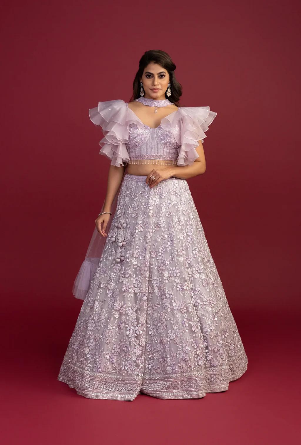 Adara Lilac Ruffled Sleeves Lehenga Set