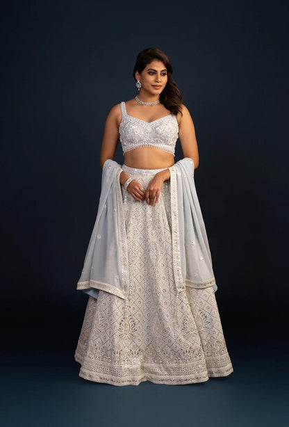 Serenade Powder Blue Heavy Embroidery Bemberg Organza Lehenga Set