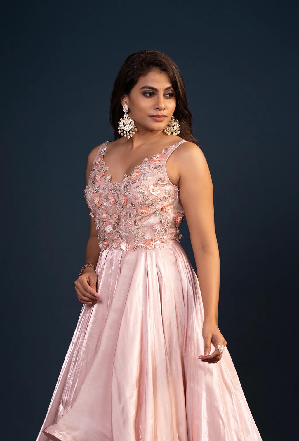 Juliet Pink Gabana Silk Crystal Embroidered Gown