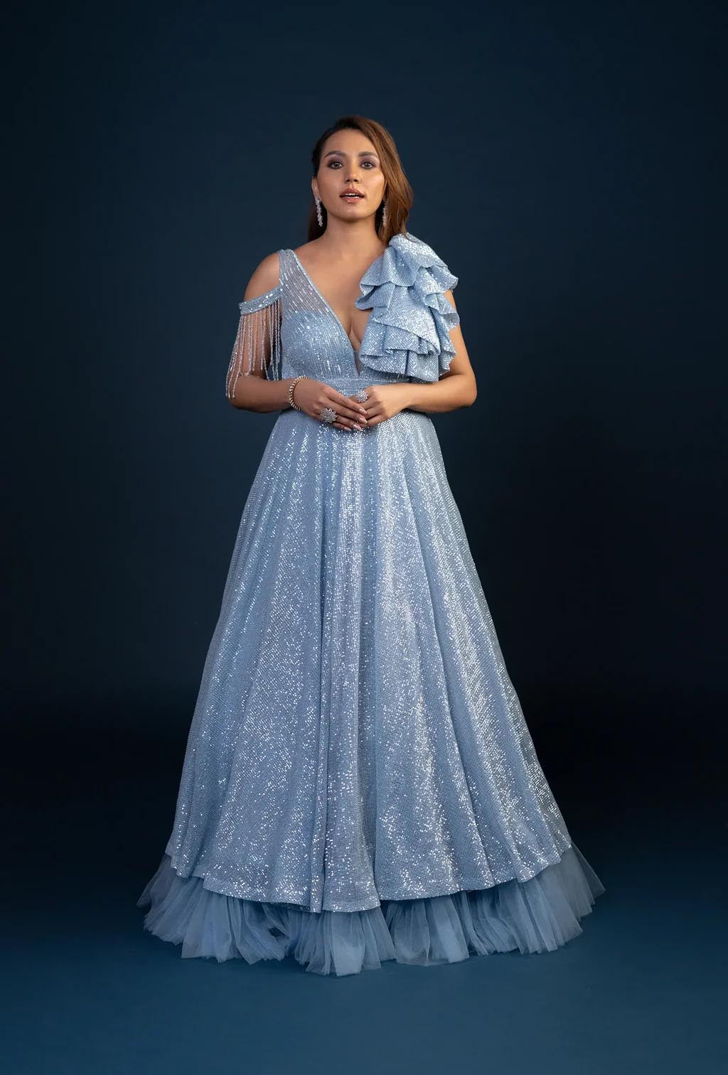 Ophelia Powder Blue Ruffle Sleeve Gown