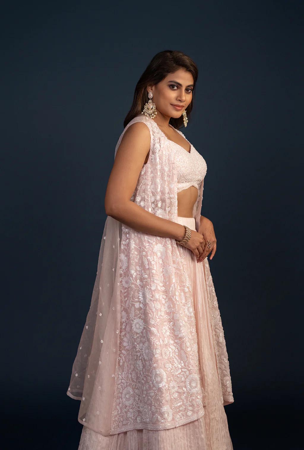 Glacier Peach Three piece Embroidered Lehenga Set