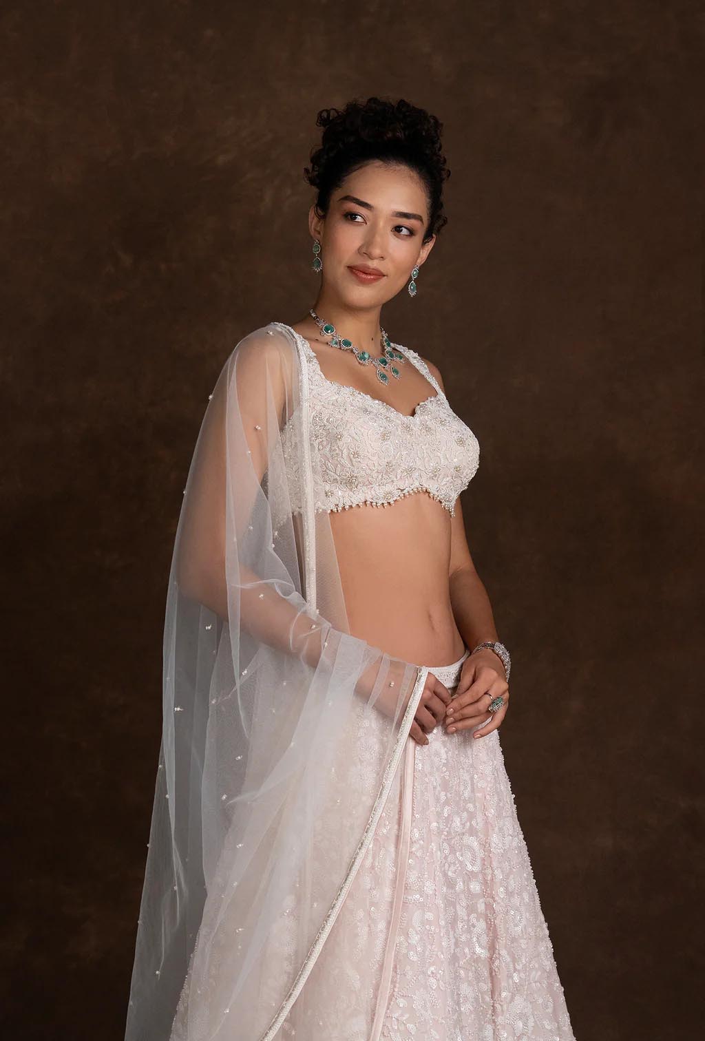 Amara Ombre Pink and Blue Crystal Embellished Lehenga Set