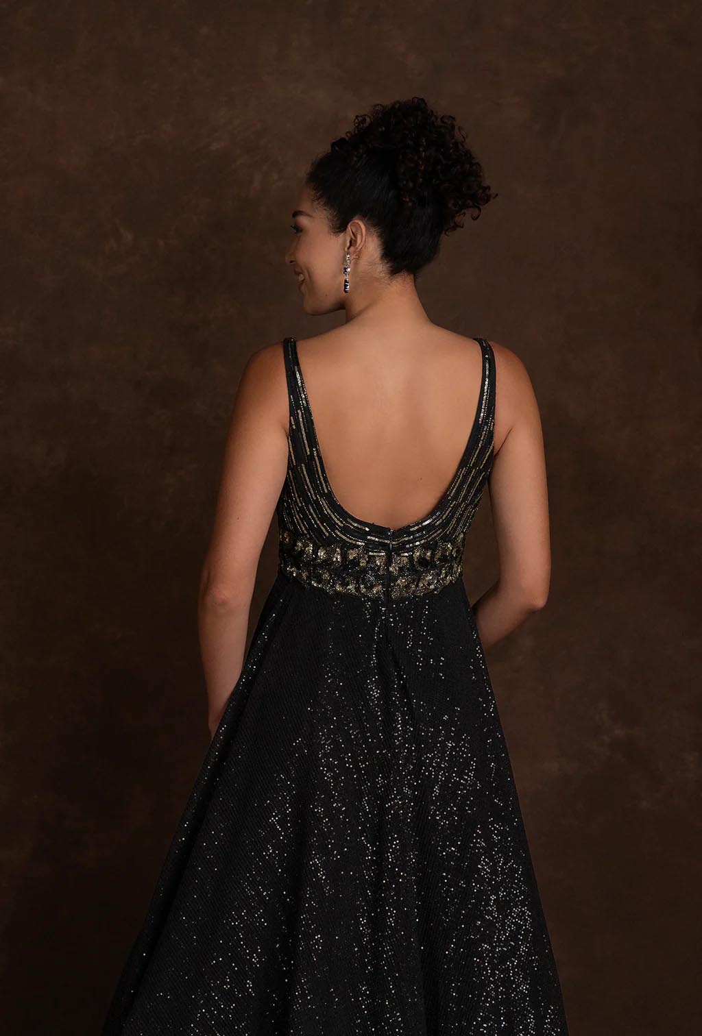 Solace Black Sweetheart Sequined Gown