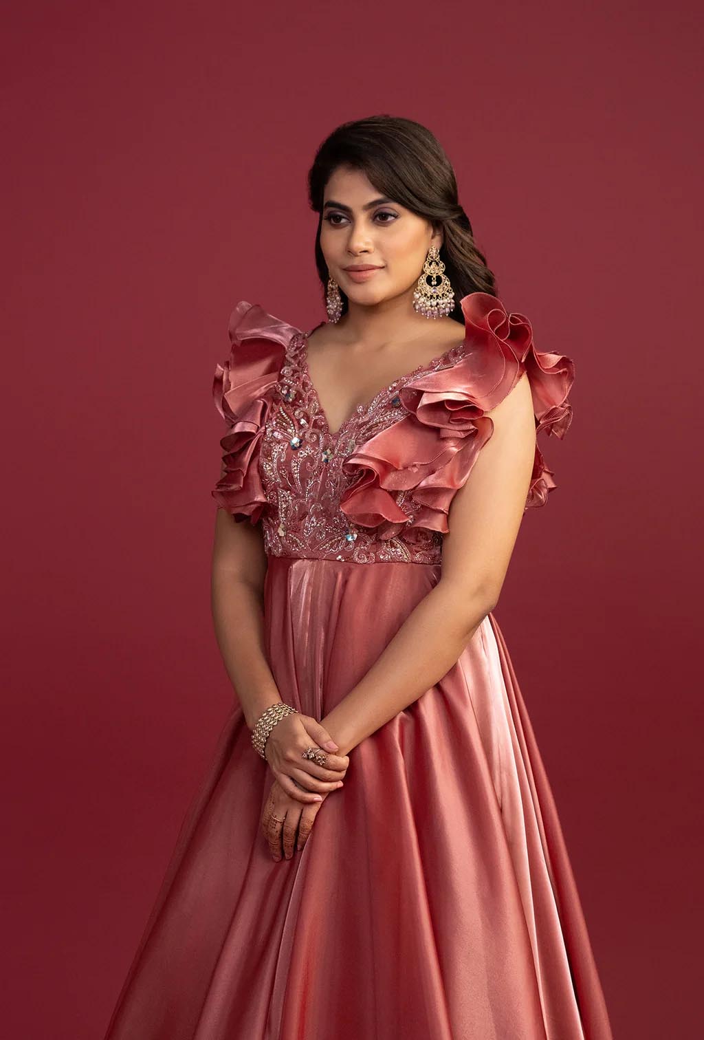 Ruby Dusty Red Glass Tissue Gown