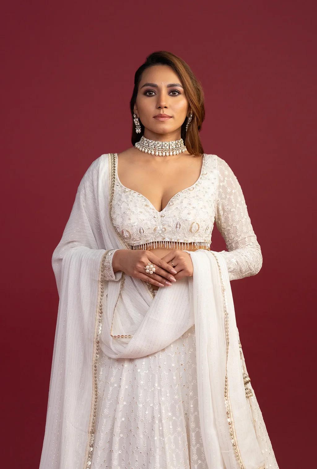 Crescent White Chikankari Lehenga Set