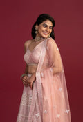 Daphne Pink Net Dupatta With Zardozi And Resham Work Lehenga Set