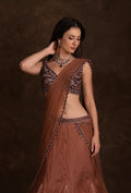 Saira Rust Red Mermaid Ruffle Lehenga Saree