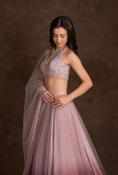 Inaya Ombre Purple Net Ruffle Lehenga Set