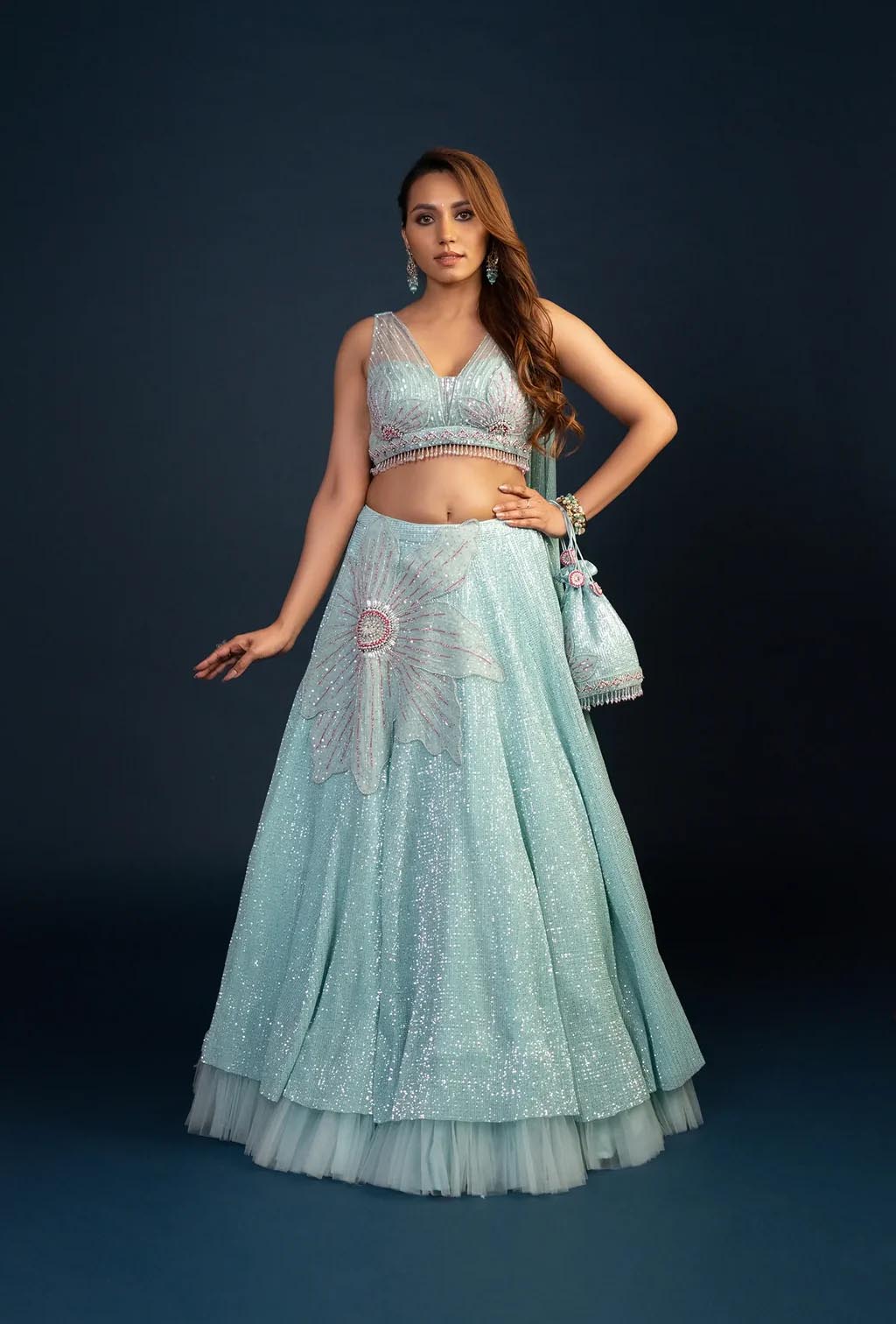 Sienna Sky Blue Applique work Lehenga Set