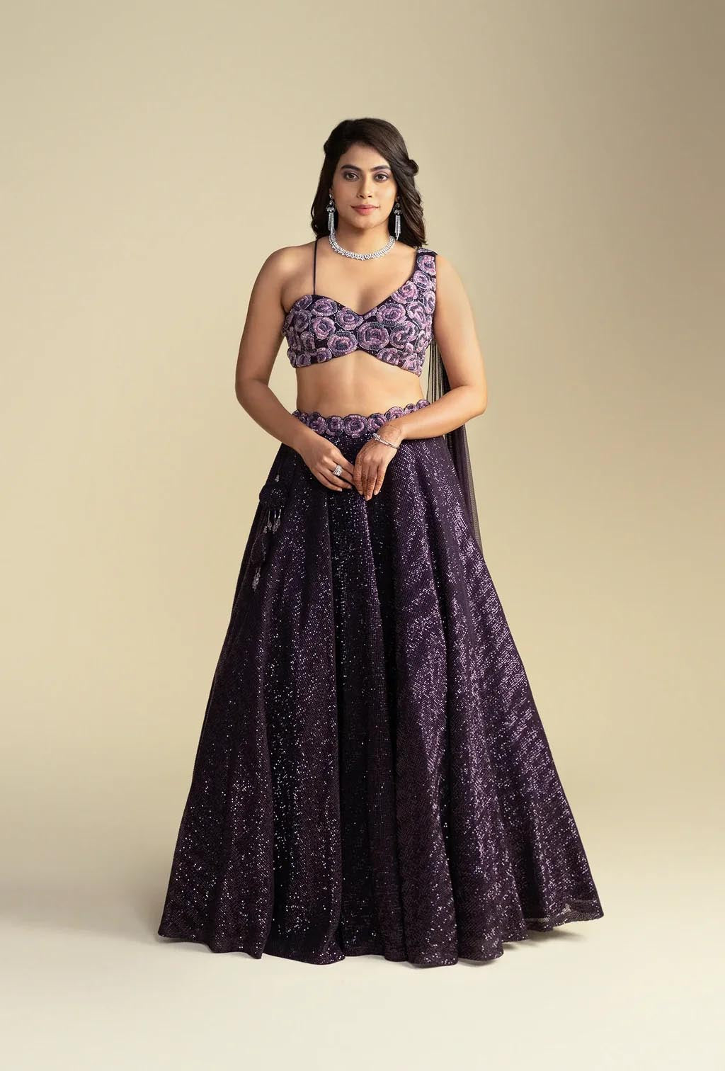 Zinnia Deep Purple Lehenga Set with Attached Dupatta