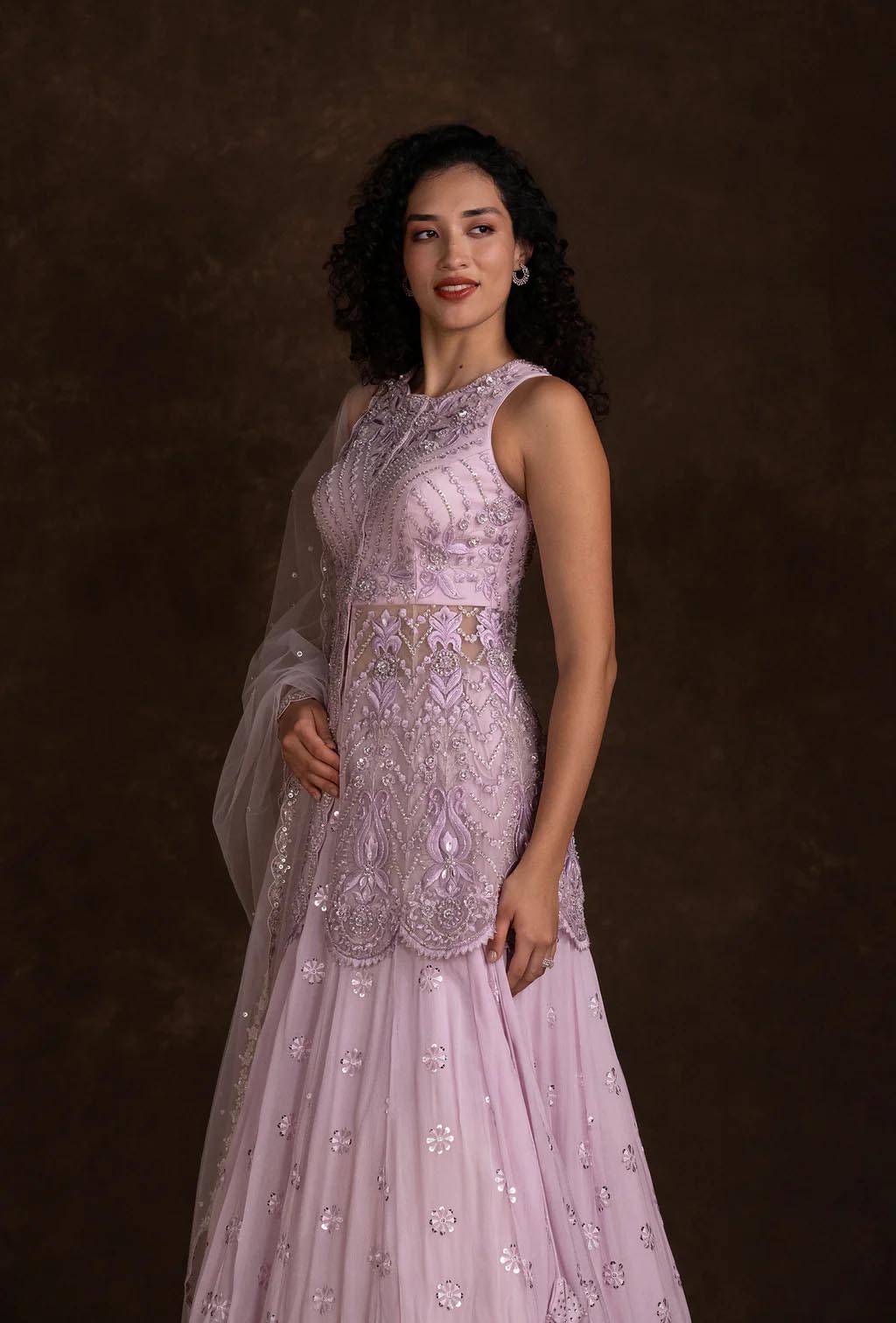 Aspen Lavender Jacket Blouse Mirror and Cut Dana Lehenga Set