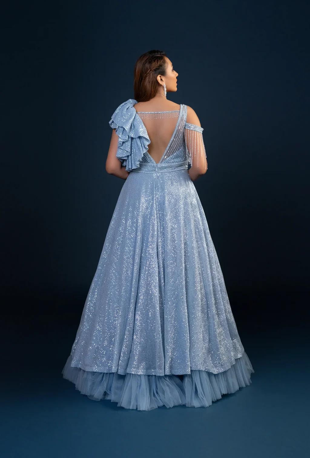 Ophelia Powder Blue Ruffle Sleeve Gown