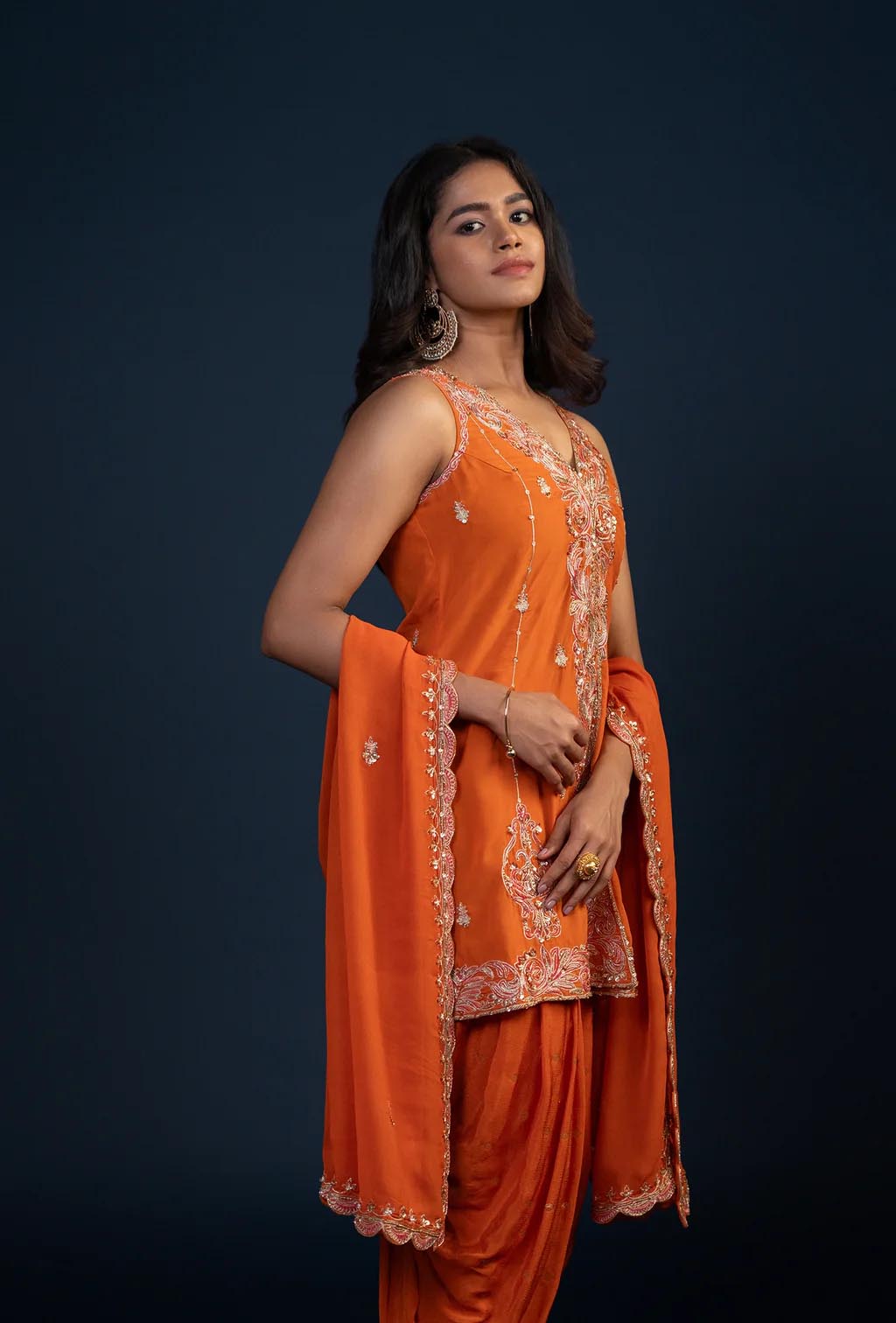 Carrot Orange Short Kurta & Dhoti Set