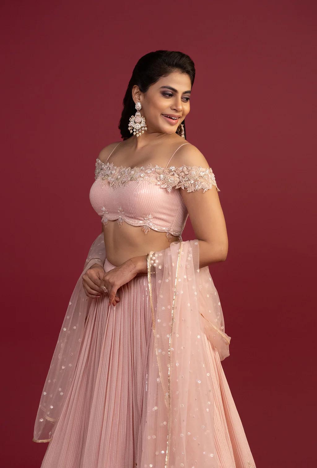 Topaz Peach Cold Shoulder Lehenga Set