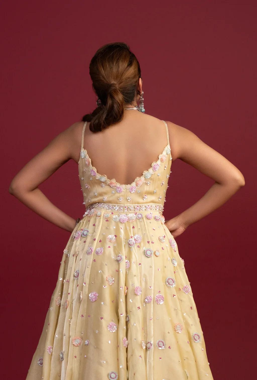 Belle Pastel Yellow with Embroidered Flowers Gown