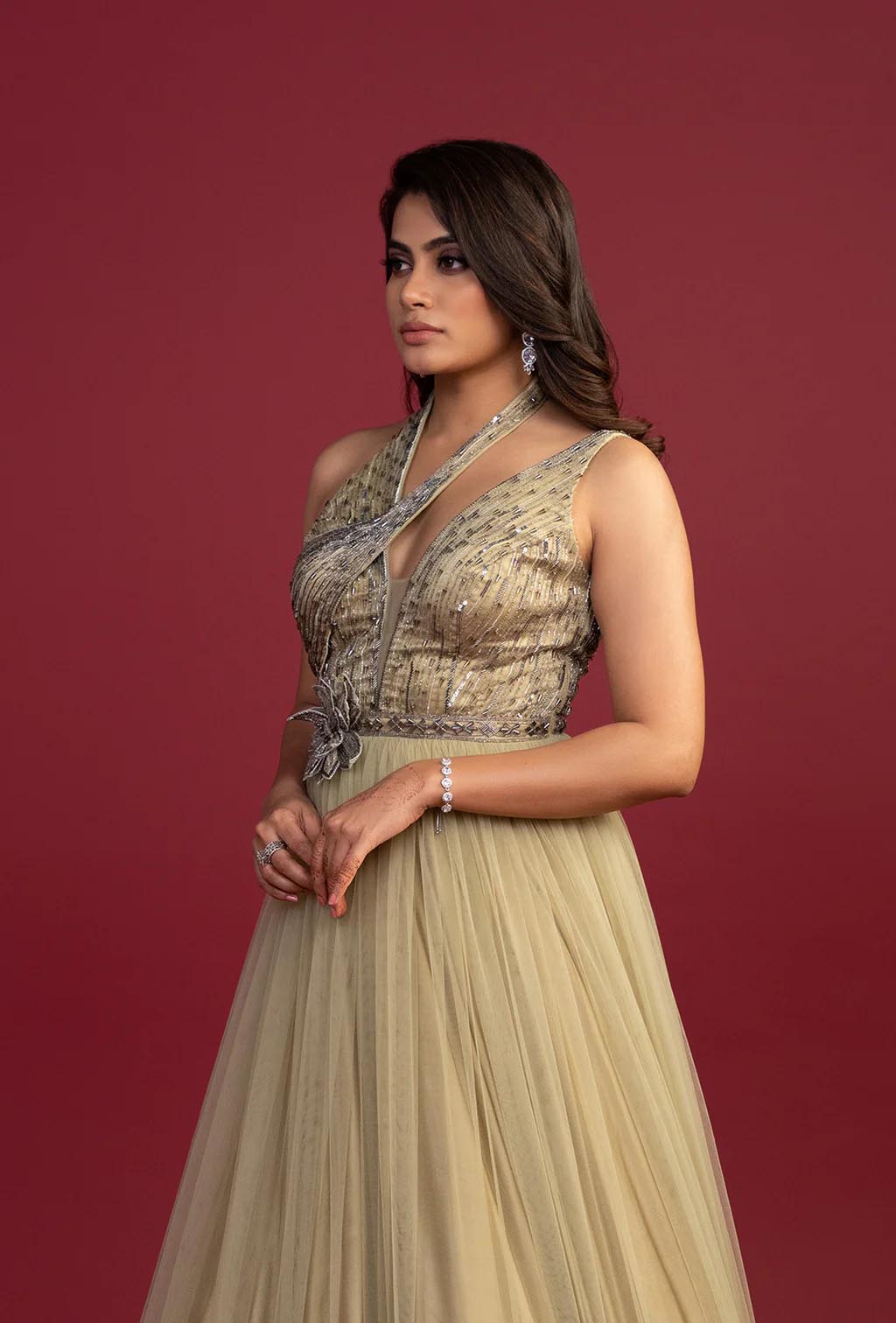 Gloria Shimmer Green Cut Dana & Sequins Gown