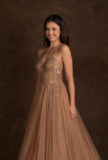 Alaya Mocha Brown Corset Style Stonework Gown