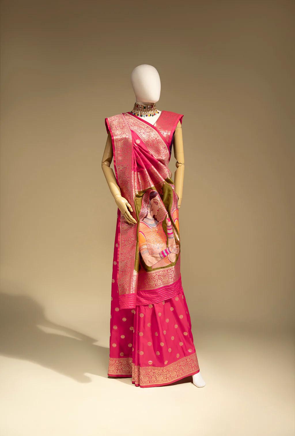 Rani Pink Artisanal Kalamkari Bridal Silk Saree