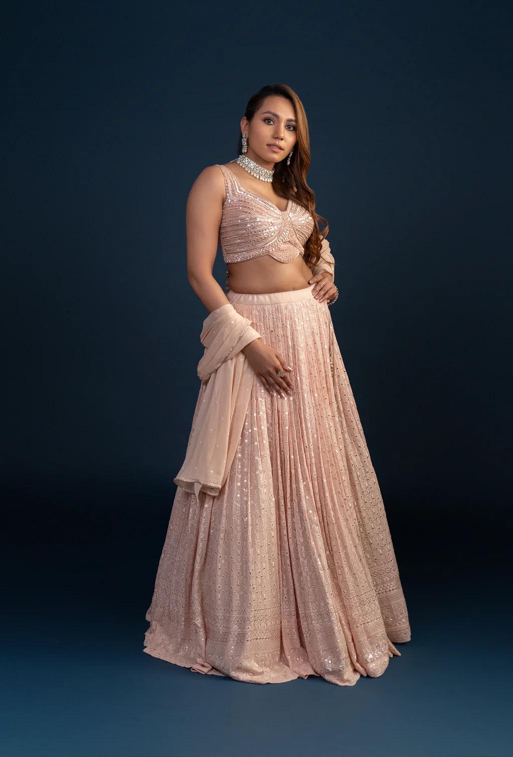 Eden Light Pink Dupion Silk Blouse With Chiffon Dupatta Lehenga Set