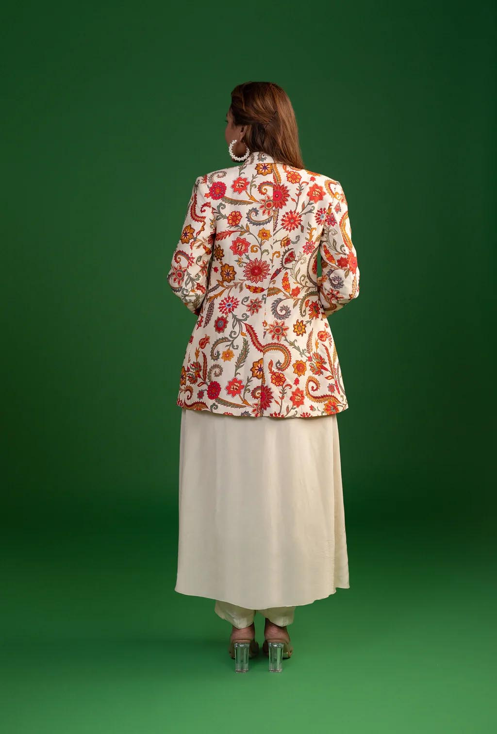 Floral Blazer Jacket & White Kurta Set