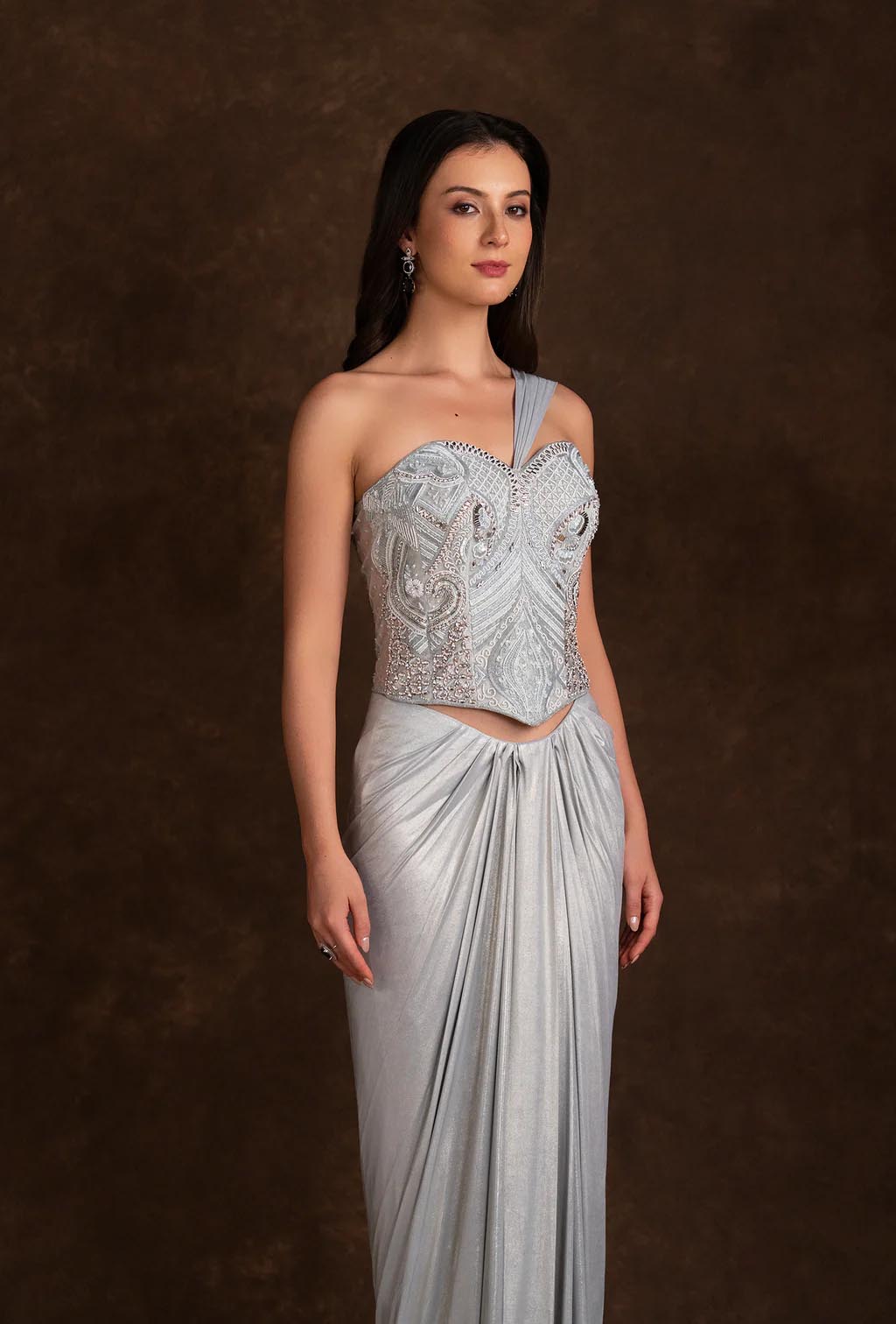 Alaska Waist Emphasizing Corset and Cinched Skirt Set in Powder Blue