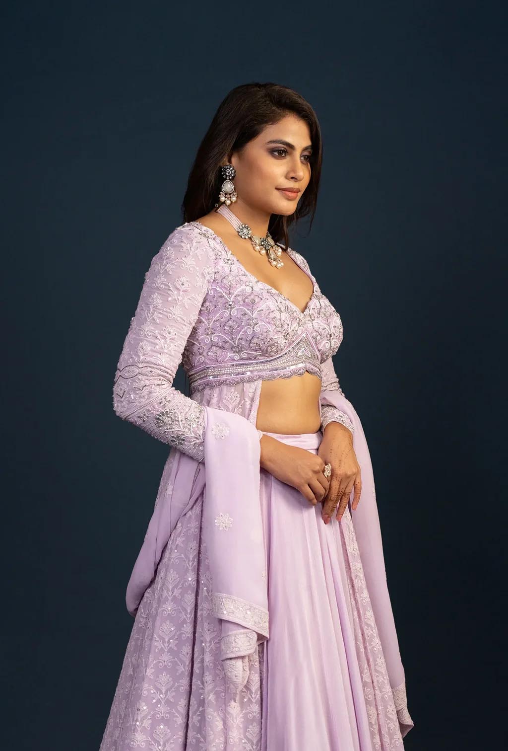 Dahlia Lilac Chikankari Thread Work Lehenga Set