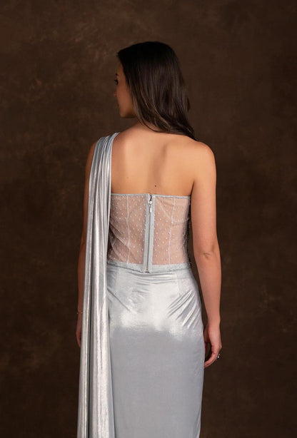 Alaska Waist Emphasizing Corset and Cinched Skirt Set in Powder Blue