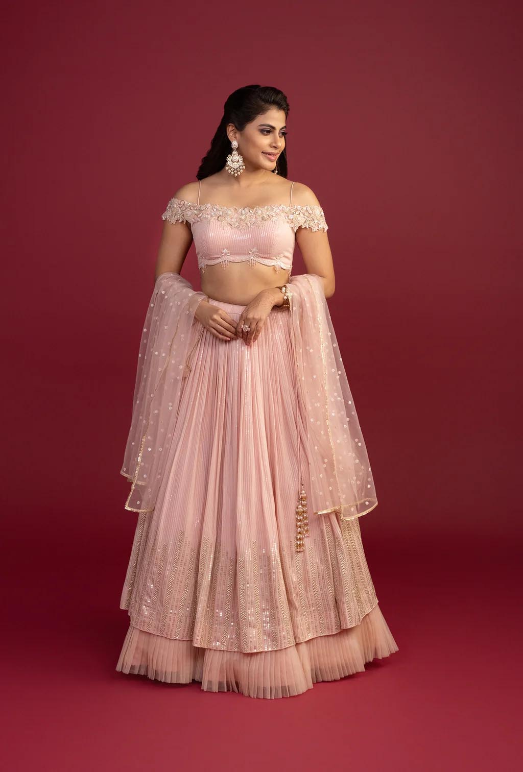 Topaz Peach Cold Shoulder Lehenga Set