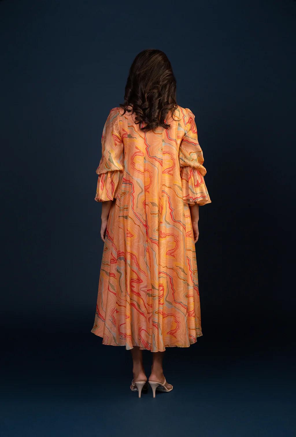 Peach Abstract Print Midi Dress