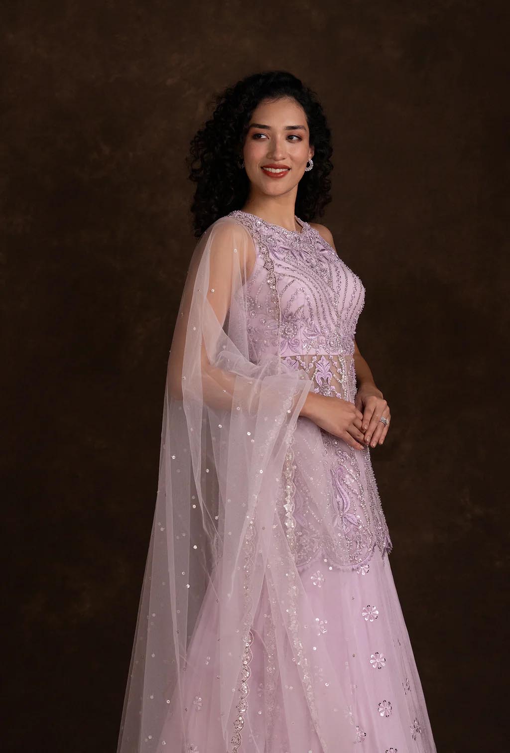 Aspen Lavender Jacket Blouse Mirror and Cut Dana Lehenga Set