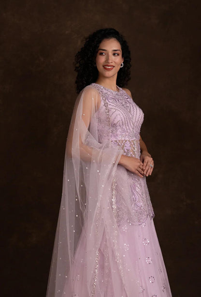 Aspen Lavender Jacket Blouse Mirror and Cut Dana Lehenga Set