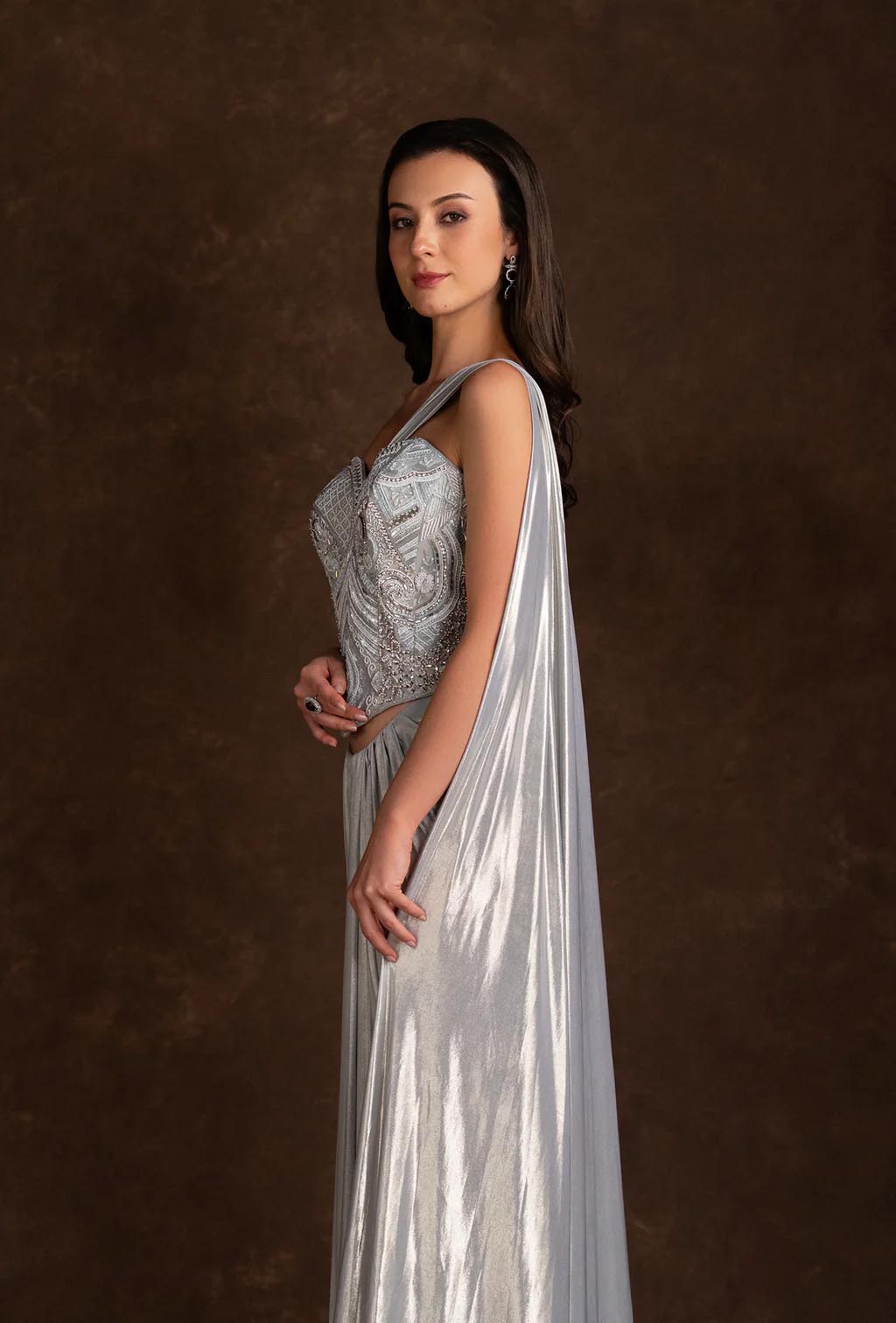 Alaska Waist Emphasizing Corset and Cinched Skirt Set in Powder Blue