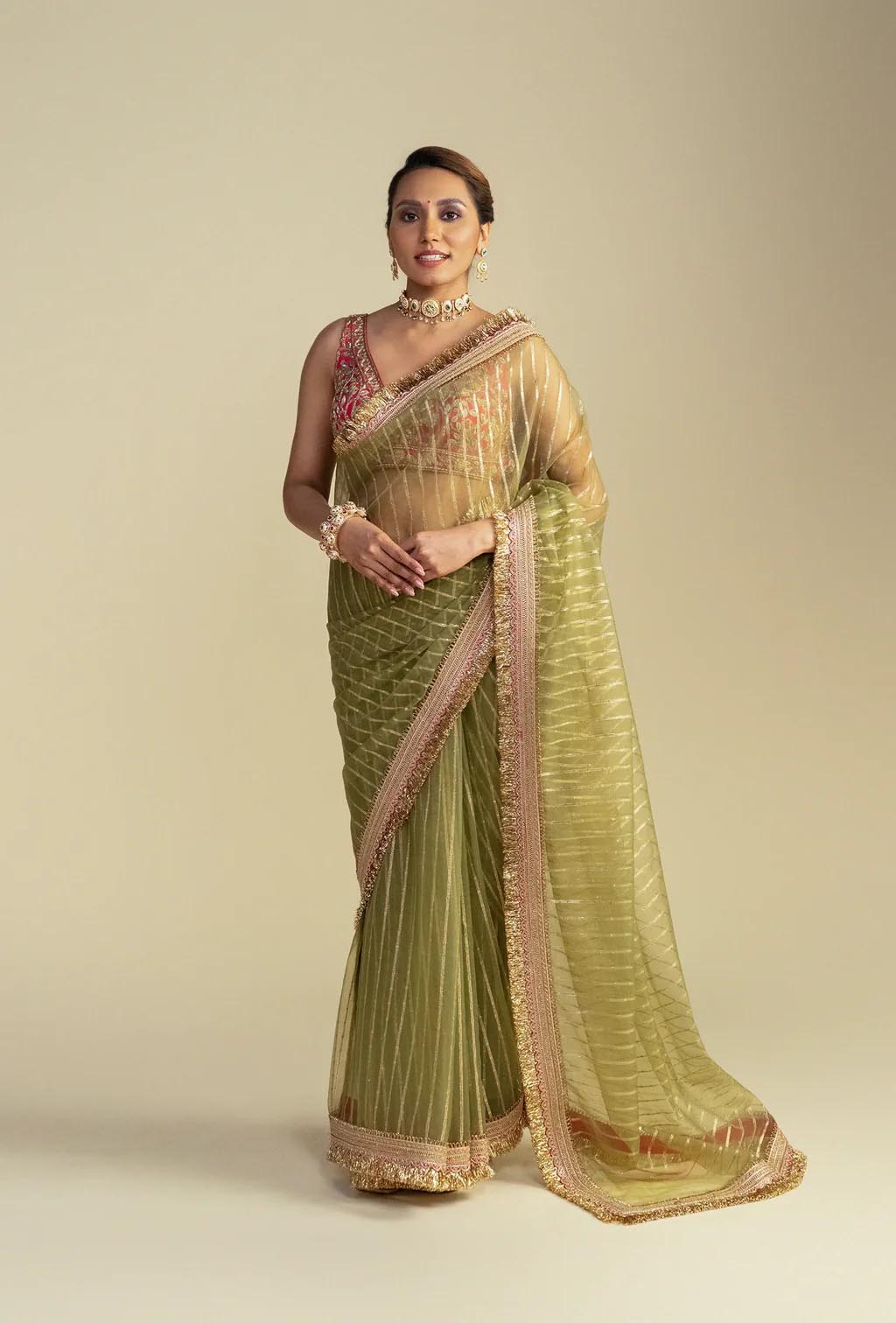 Noor Sheer Green Saree with Zardozi Embroidered Blouse
