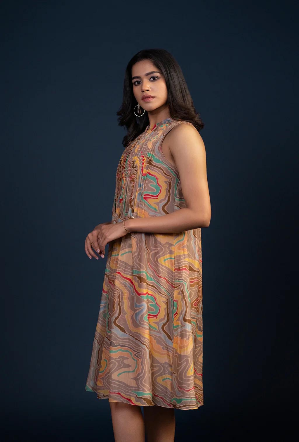 Multicolor A-Line Geometric Print Dress