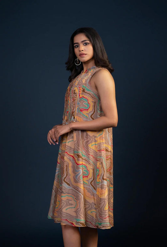 Multicolor A-Line Geometric Print Dress