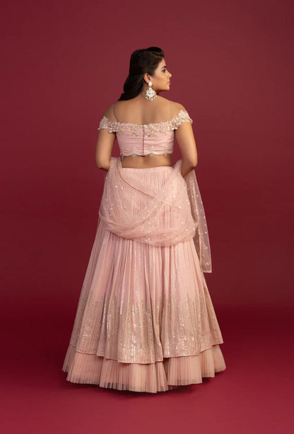 Topaz Peach Cold Shoulder Lehenga Set