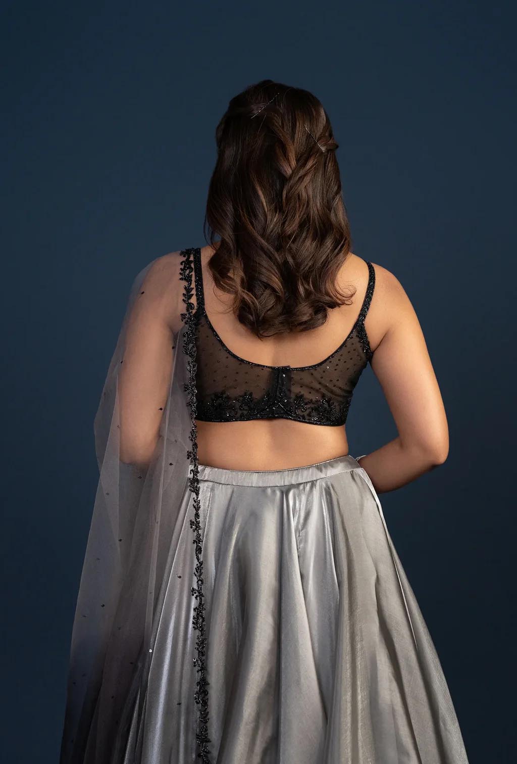 Eve Silver Glam Lehenga with Ombre Dupatta Set