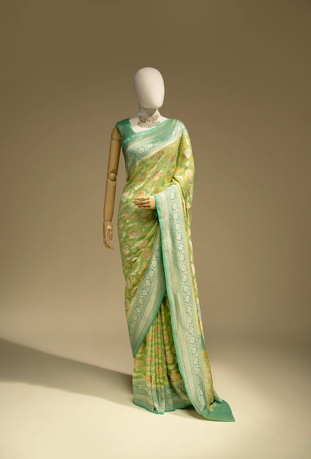 Green Banarasi Meenakari Khinkwab Brocade Saree