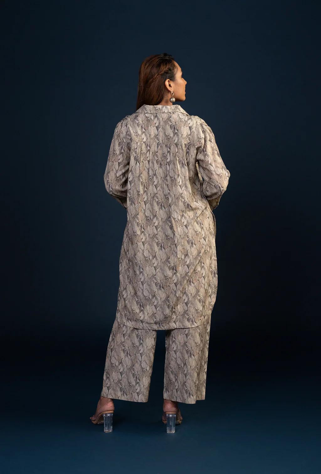 Grey Shirt Collar Short Kurta Set