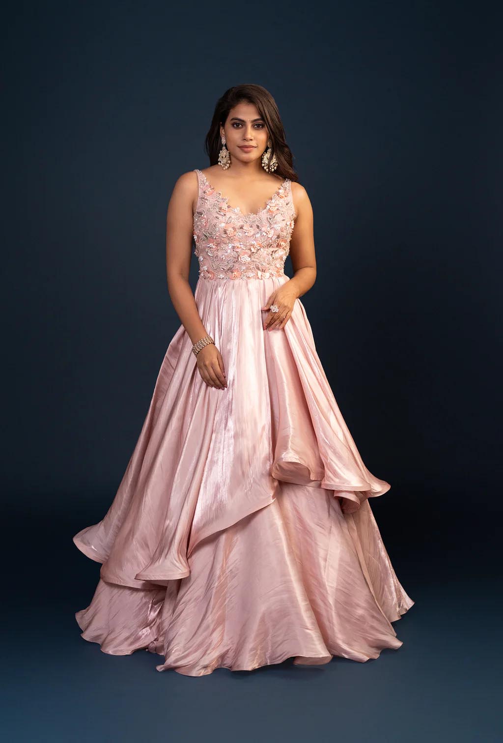 Juliet Pink Gabana Silk Crystal Embroidered Gown