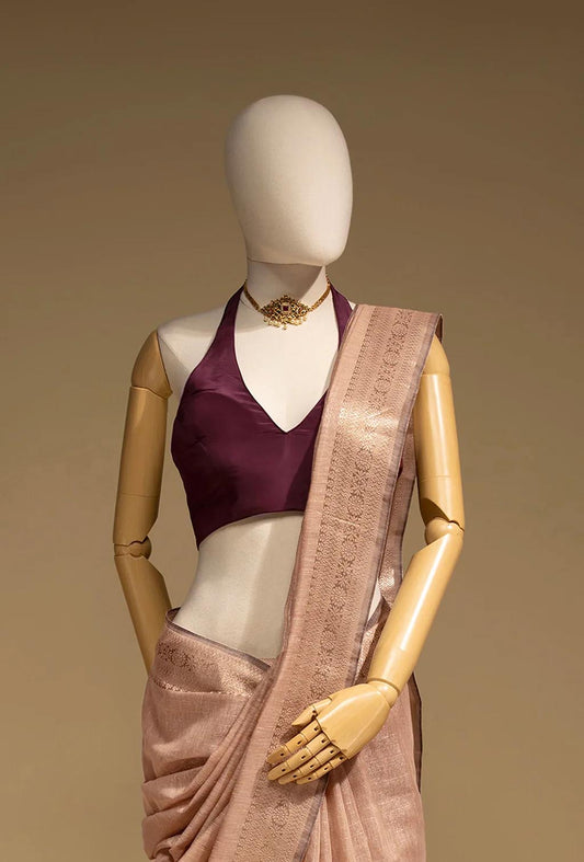 Khadi Organza Saree In Dusty Pink For A Soft And Elegant Look