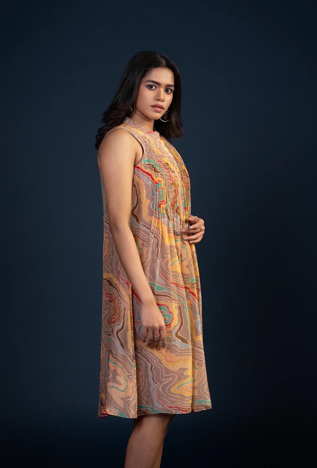 Multicolor A-Line Geometric Print Dress