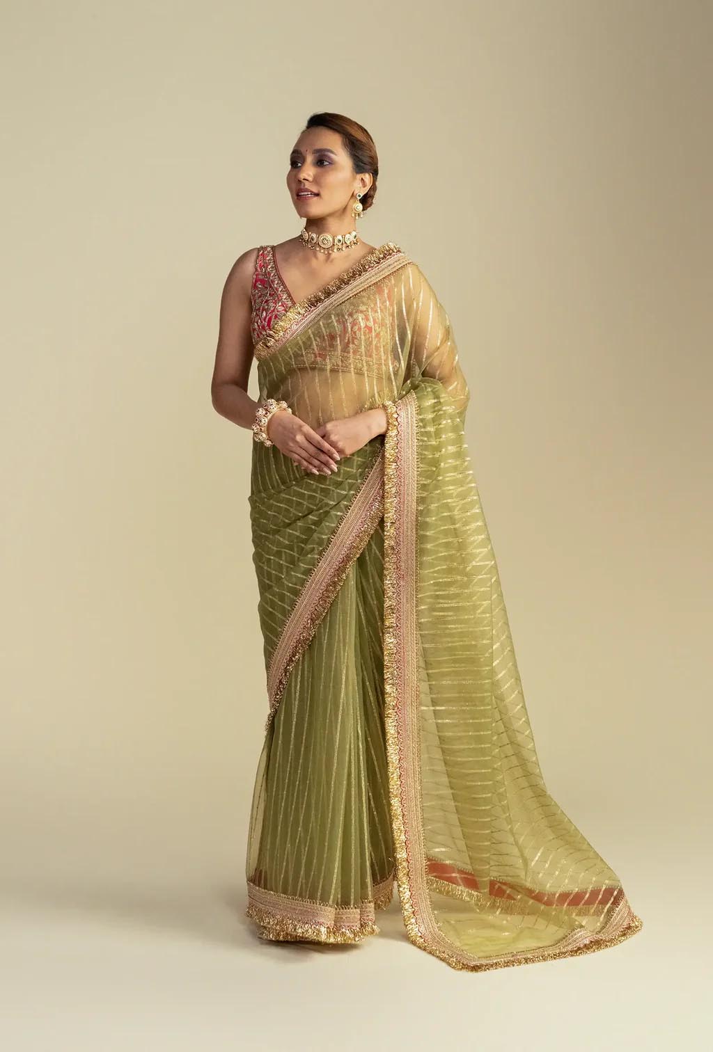Noor Sheer Green Saree with Zardozi Embroidered Blouse