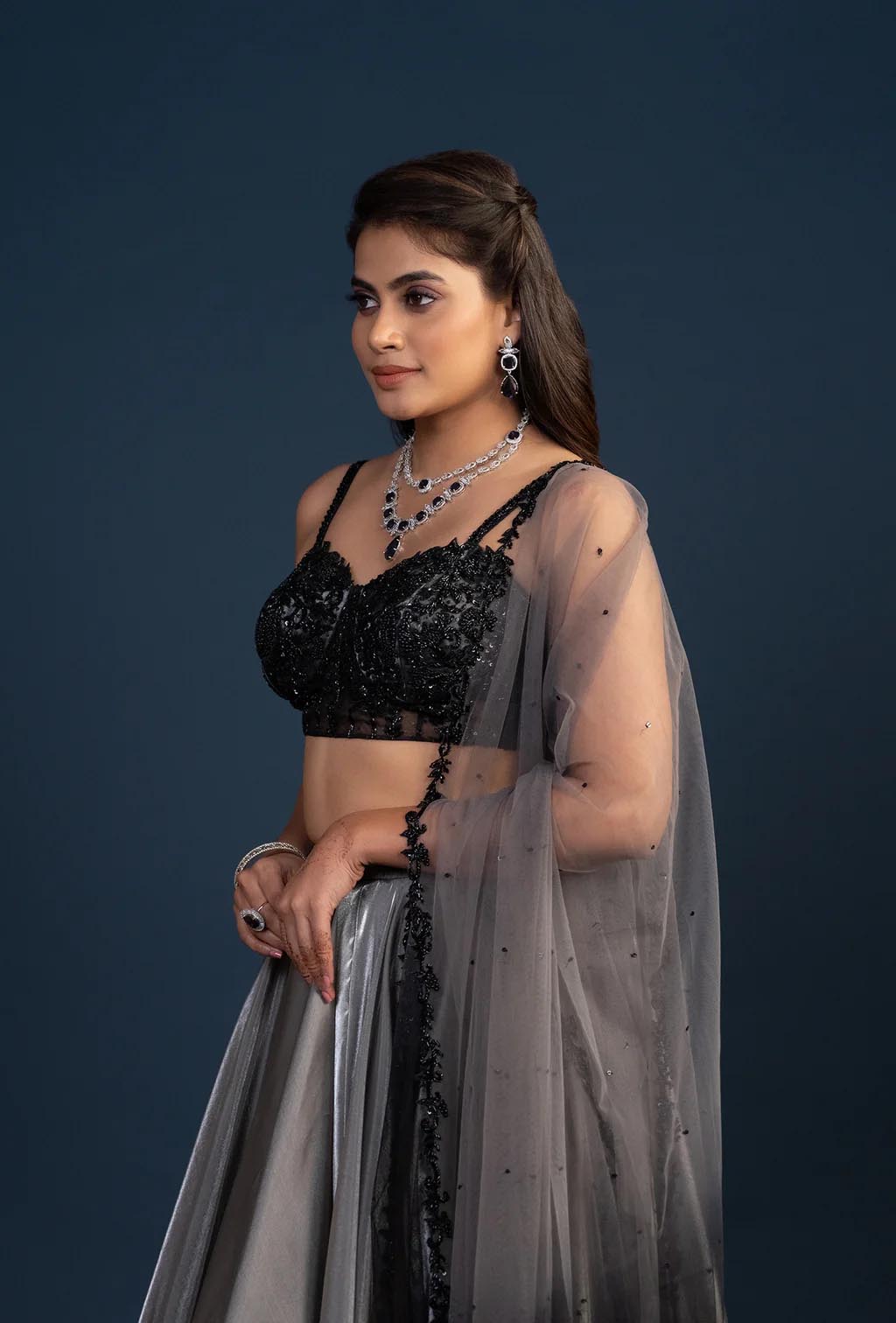 Eve Silver Glam Lehenga with Ombre Dupatta Set